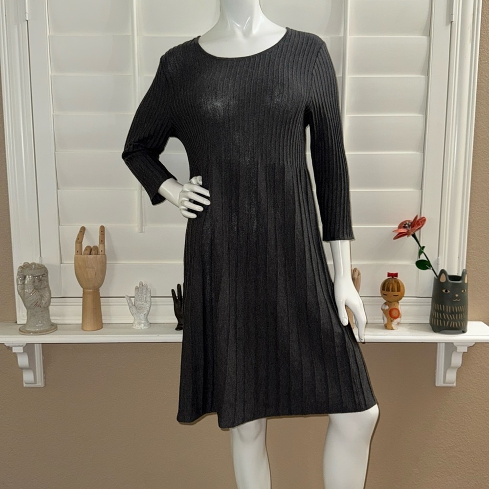 Eileen Fisher Washable Wool Rib Release Pleat Dress Gray